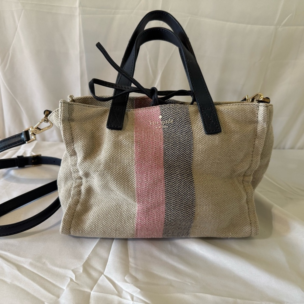 Kate Spade Beige and Pink Striped Satchel